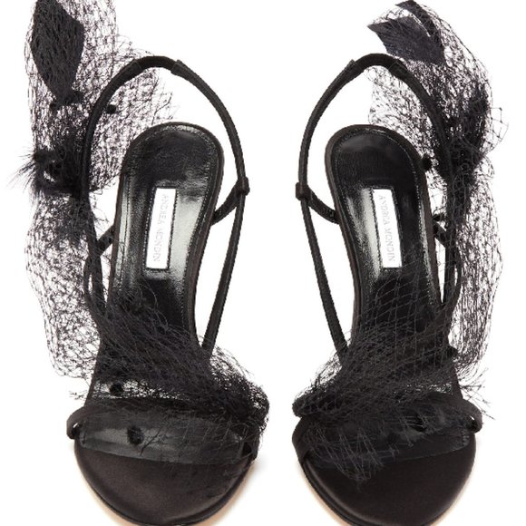 Mesh-Trim Satin Sandals - Picture 2 of 10